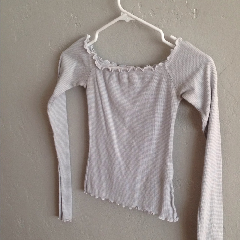 Light Blue and White Off The Shoulder Long Sleeve